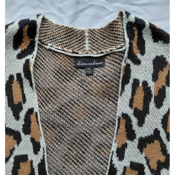 Alison Andrews Animal Print Cardigan XL Open Front Knit Coatigan Pockets Boho - Picture 5 of 11